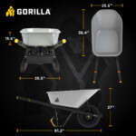 Gorilla Made wheelbarrow dimensions: 38.4 inches high, 25.5 inches wide, 61.2 inches long.