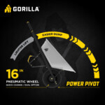 Gorilla Made wheelbarrow with 16 in pneumatic wheel, Power Pivot, easier dump.
