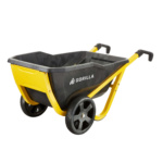 Yellow and black Gorilla utility cart with two wheels and ergonomic handles.