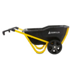 Black and yellow Gorilla wheelbarrow with logo, designed for tough tasks.