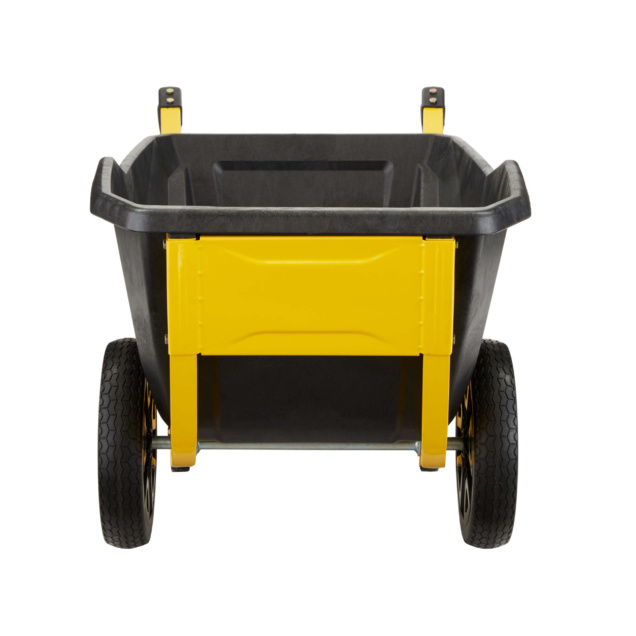 Heavy-duty yellow and black Gorilla Made utility cart with two wheels.