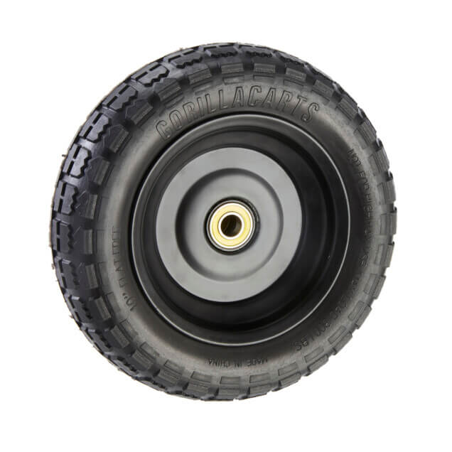 Black replacement tire for Gorilla Carts with embossed text "Gorilla Carts."