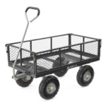 Black Gorilla utility cart with mesh sides and four sturdy wheels.