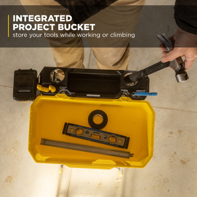 Yellow project bucket with tools, titled "Integrated Project Bucket".