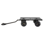 Black heavy-duty utility cart with mesh bed and four large wheels; "GORILLA" on side.