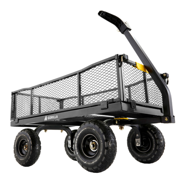 Black Gorilla utility cart with mesh sides and heavy-duty wheels for tough tasks.