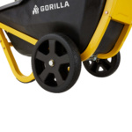 Black wheelbarrow with yellow frame. Gorilla logo visible on the side.