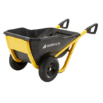 Gorilla black and yellow wheelbarrow with logo, designed for durability and performance.