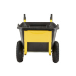 Black utility cart with yellow accents and two large wheels, by Gorilla Made.