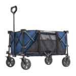 Blue Gorilla utility cart with black handle and durable wheels, GORILLA logo visible.