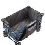 Blue and black Gorilla Made folding cart with logo, featuring durable wheels.