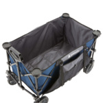 Blue and black Gorilla Made folding cart with logo, featuring durable wheels.