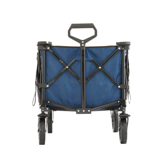Gorilla Made heavy-duty cart, blue fabric, sturdy frame, and black wheels.