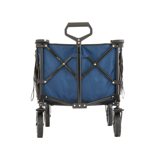 Gorilla Made heavy-duty cart, blue fabric, sturdy frame, and black wheels.