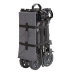 Folded heavy-duty cart in gray with four large black wheels from Gorilla Made.