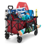 Red Gorilla Made utility cart filled with beach items, featuring "Gorilla" text.