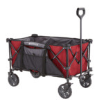Red and black Gorilla Made utility cart with sturdy frame and wheels, GORILLA logo visible.