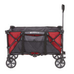Heavy-duty red and black Gorilla utility cart with collapsible frame and four sturdy wheels.
