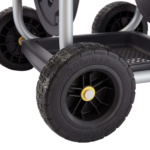 Close-up of Gorilla Made GRC 250G utility cart showing durable black tires.