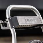 Close-up of a silver handle with "GORILLA" text on a rugged metal structure.