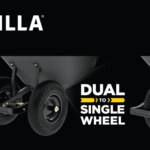 Gorilla logo with dual to single wheel system diagram. Text: "GORILLA QUICK CHANGE WHEEL SYSTEM."