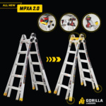 All New MPXA 2.0 infographic featuring two white Gorilla Ladders with yellow accents.