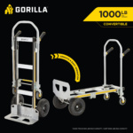 Gorilla Made convertible hand truck/cart, supports 1000 lb capacity. Smooth & easy operation.