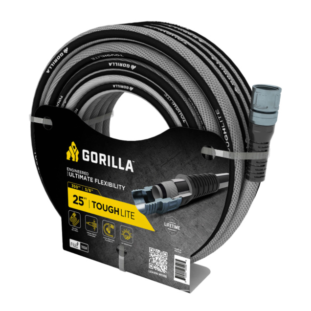 Gorilla 25 ft. ToughLite garden hose, engineered for ultimate flexibility.