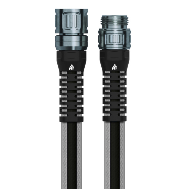Gorilla Made Tough Lite utility hose with black and gray fittings, designed for durability.
