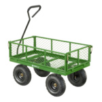 Green Gorilla utility cart with black handle and four black wheels.