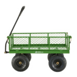 Green Gorilla cart with metal mesh sides and four black heavy-duty wheels.