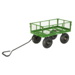 Green Gorilla Made utility cart with mesh sides and handle, featuring four black wheels.