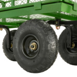 Green Gorilla Made utility cart with black heavy-duty wheels, text: "GORILLA CARTS".