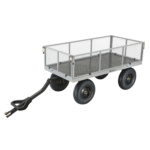 Gorilla utility cart with steel mesh sides, gray color, and black tires.