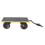 Heavy-duty utility cart with yellow frame, black platform, and four strong wheels.