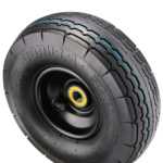 Gorilla brand tire with rugged tread pattern, black with blue stripe accents.
