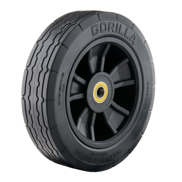 Black Gorilla heavy-duty replacement tire with bold tread and yellow center.