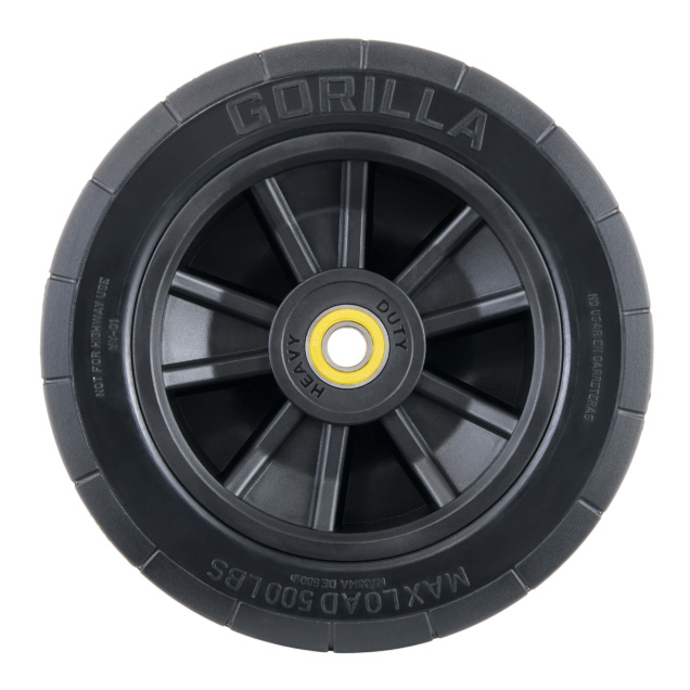 Black heavy-duty wheel with "GORILLA" branding, text reads "Max Load 500 lbs".