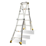 Aluminum multi-position ladder with yellow accents, labeled "GORILLA MADE".