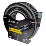 Gorilla ToughLite gray-black hose, 130 ft, with packaging text "Engineered Ultimate Flexibility".