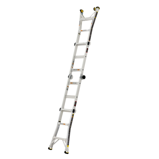 Gorilla Made GMPX 14W ladder, silver, heavy-duty with safety features and black accents.