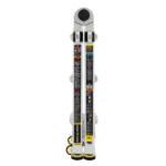 Gray and yellow Gorilla ladder, folded, 14 feet high, 375 lb capacity, safety labels visible.