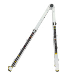 White Gorilla ladder with black safety labels, adjustable for utility tasks.