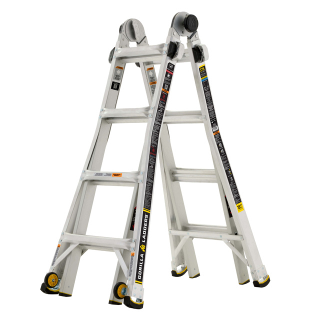 Gorilla Ladders utility ladder with black and yellow accents, designed for heavy-duty use.