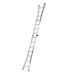 Gorilla Made GMPX heavy-duty extension ladder, silver, shown at full height.