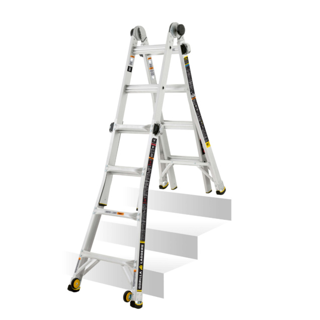 GMPX 18W COM ladder featuring adjustable multi-use design and robust metal frame.