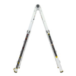 White adjustable Gorilla Ladders ladder. Text: "Gorilla Ladders" and "375 lb."