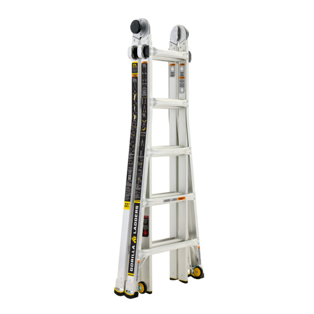 Gorilla Ladders 22 ft. lightweight aluminum ladder folded, robust design for utility.