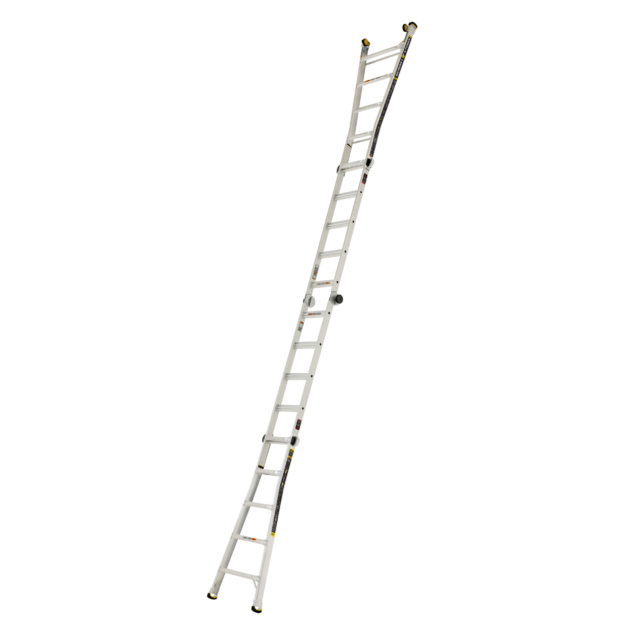 White extended ladder with safety enhancements by Gorilla Made.