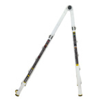 White adjustable Gorilla Ladders product, 22 feet high, features safety labels.